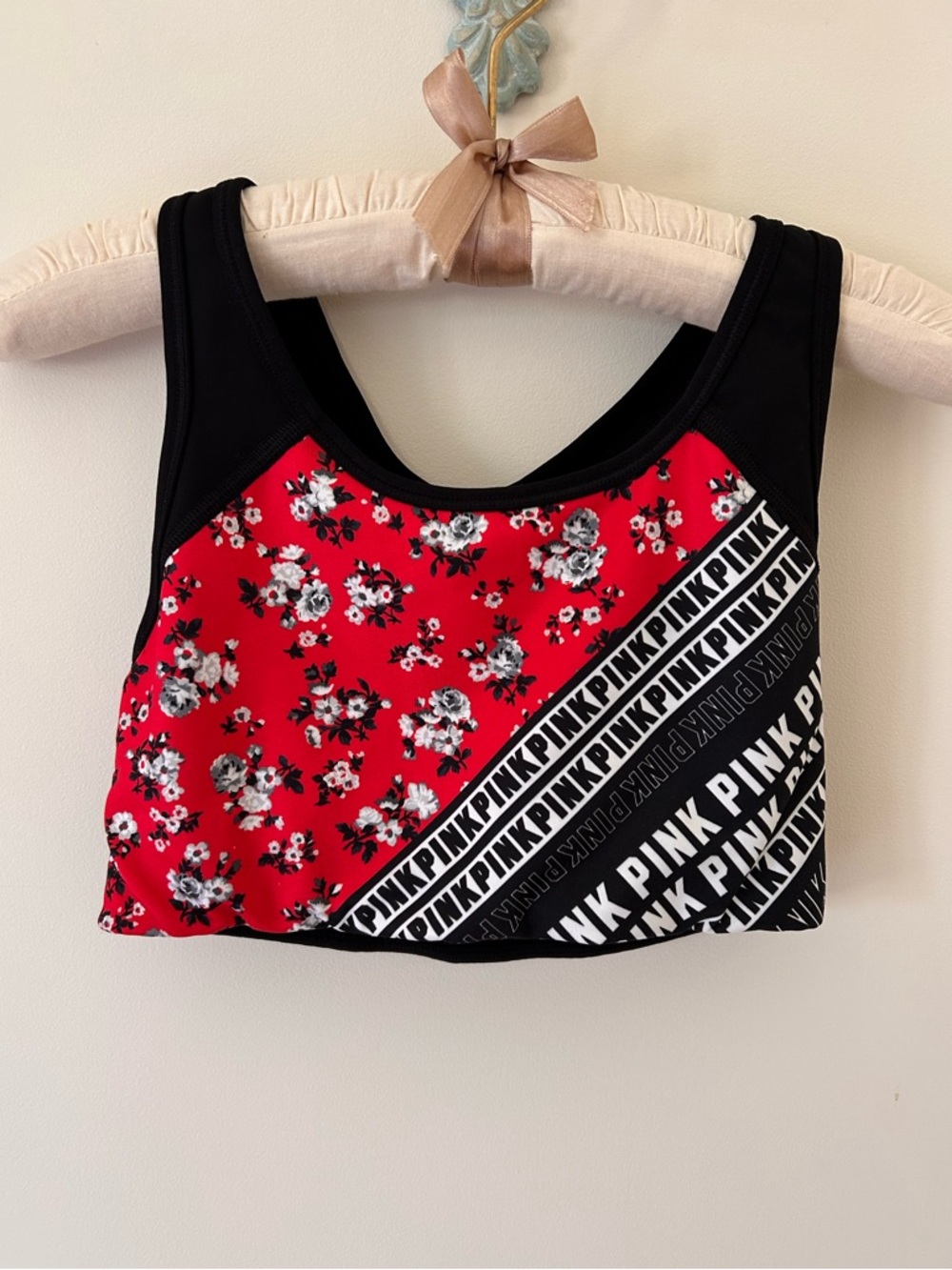 VS PINK “Ultimate Unlined” Black and Red Sports Bra 
Size: Small
Like New